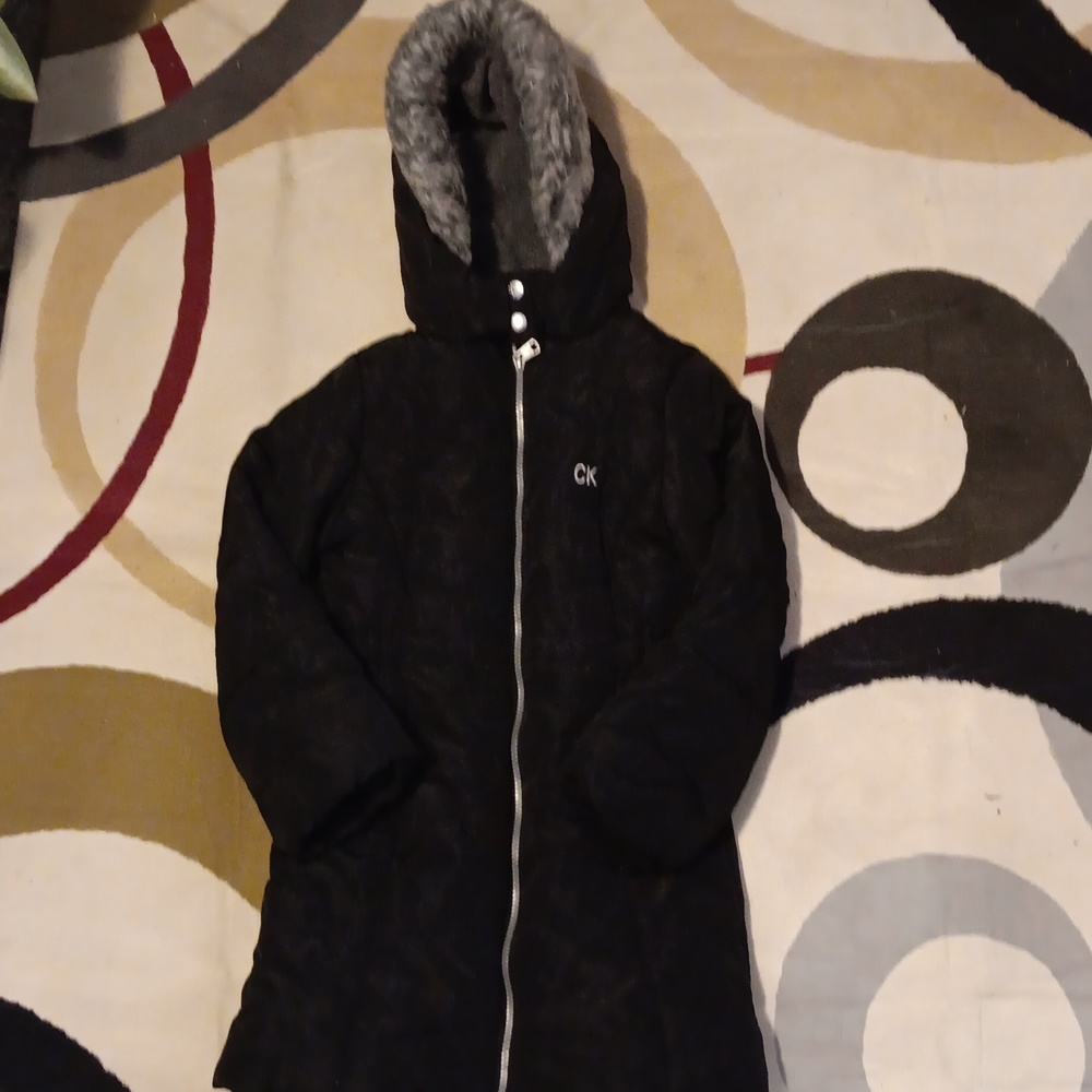 Calvin Klein Big Girls Aerial Black Winter Jacket in size 7